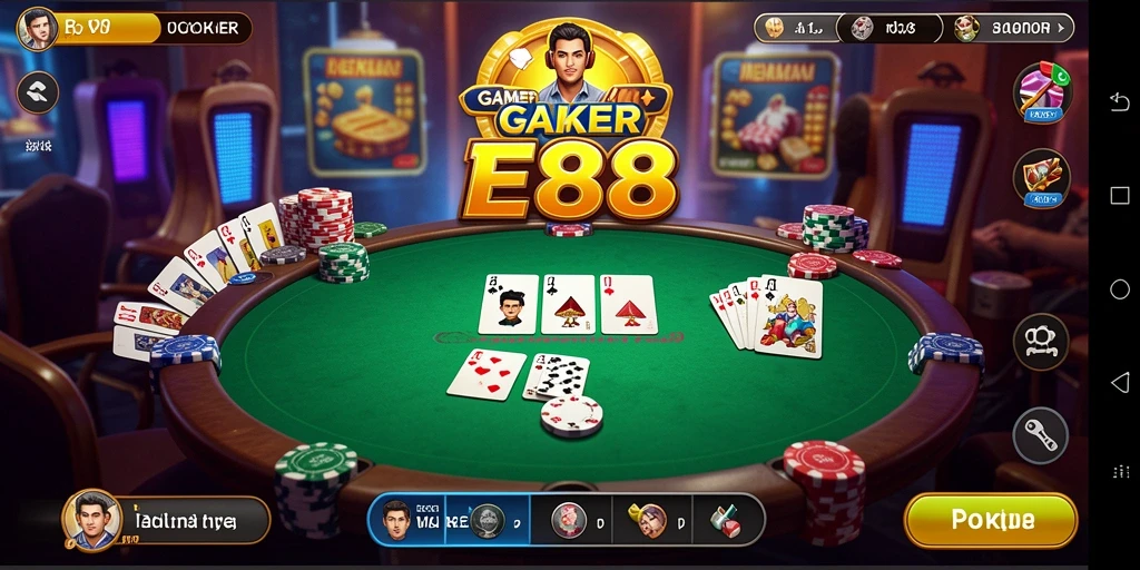 Tampilan gameplay poker yang mendebarkan di E88.