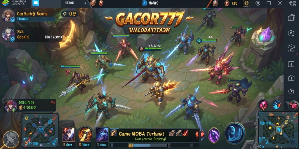 Screenshot GACOR777 menampilkan aksi seru dalam pertandingan MOBA.