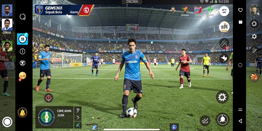 Screenshot GEMS365 menampilkan aksi pertandingan sepak bola yang intens.