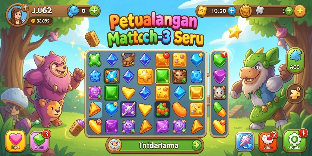 Tangkapan layar menampilkan gameplay seru dari game Match-3 JJ62.