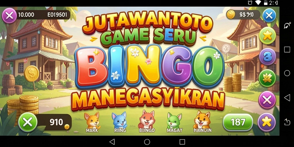 Tampilan gameplay seru dalam JUTAWANTOTO dengan angka-angka Bingo yang berkilau.