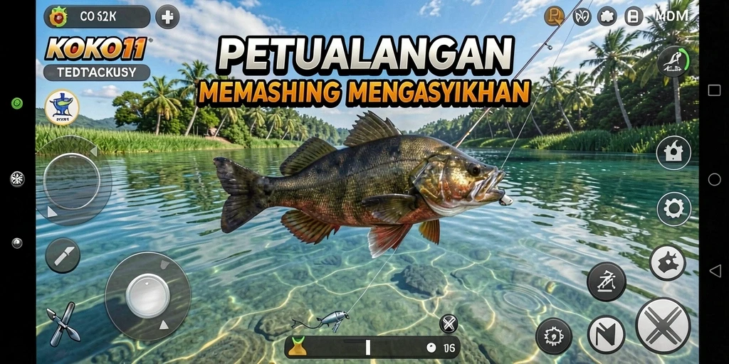 Cuplikan gameplay KOKO11 yang menampilkan aksi memancing yang mendebarkan.