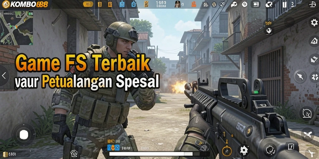 Tampilan gameplay mendebarkan dalam KOMBO88 dengan aksi tembak-menembak yang seru.