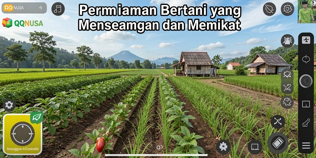 Tampilan gameplay QQNUSA yang menakjubkan dengan ladang subur.