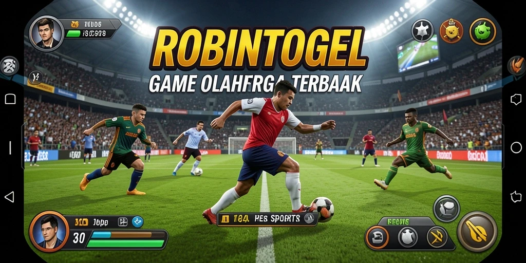 Tampilan gameplay seru dalam ROBINTOGEL yang menunjukkan aksi olahraga.