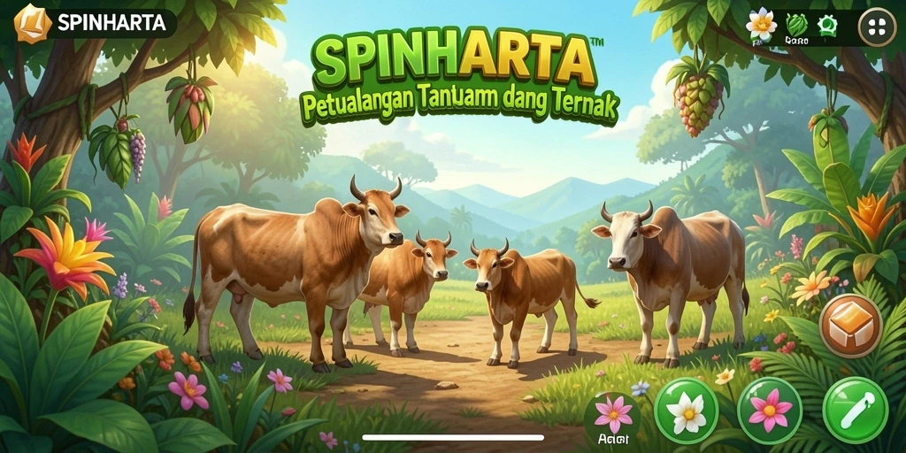Tampilan gameplay SPINHARTA yang menarik dan penuh warna.