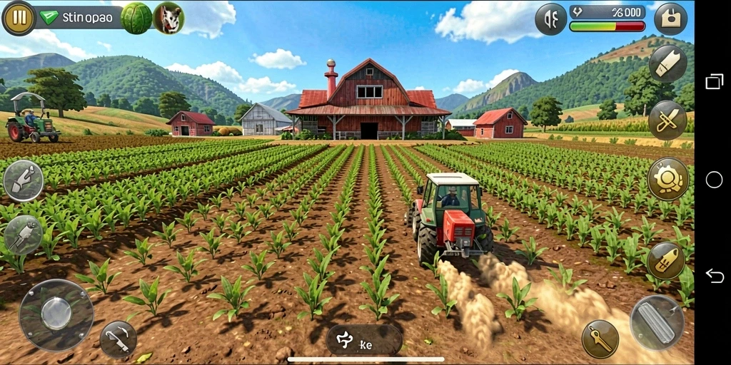 Screenshot V87 menampilkan suasana gameplay bertani yang menyenangkan.