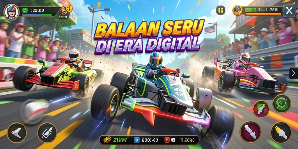 Gameplay ZK7 yang mendebarkan dengan mobil balap berkecepatan tinggi.